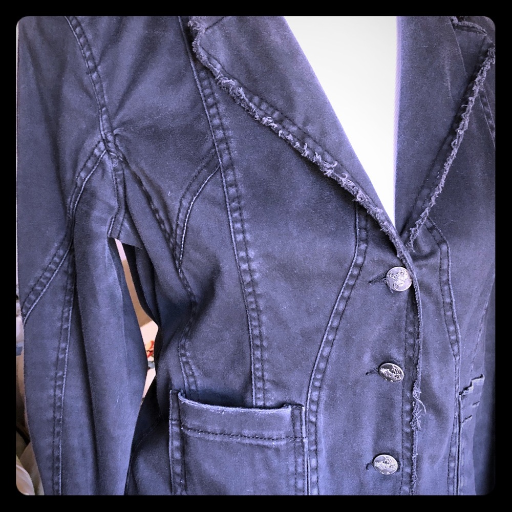 Cropped Stretch Button Up Rocker Jacket